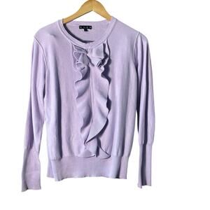 Ello Lilac Cotton Large Ruffled Bow Coquette CottageCore Romantic Spring Sweater